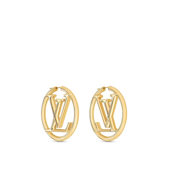 LOUIS VUITTON HOOP EARRINGS CIRCLE LV LOGO GM - Picture 2 of 8